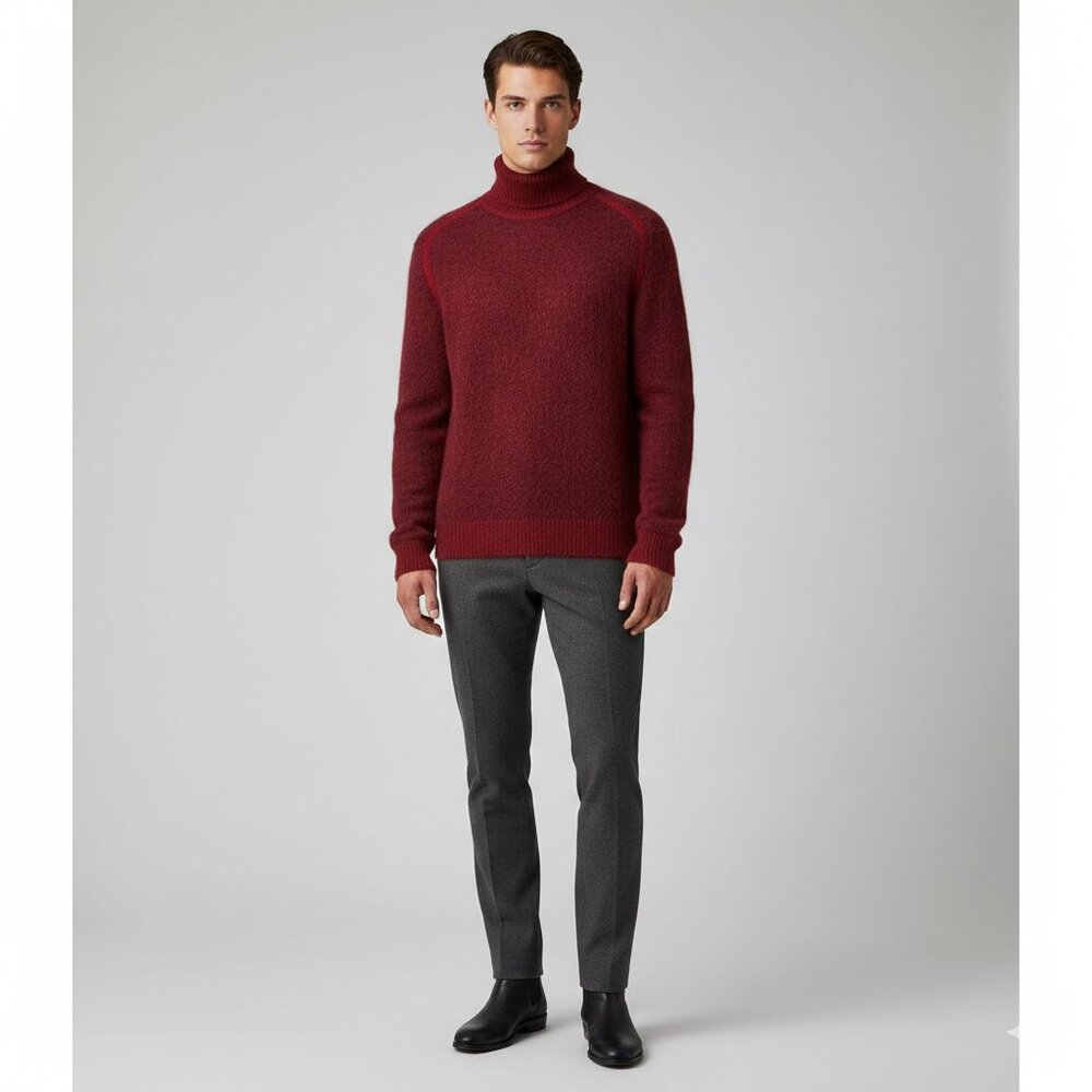 J. LINDEBERG Deep Red Mohair Blend Long Sleeve Turtleneck Pullover Sweater Men L